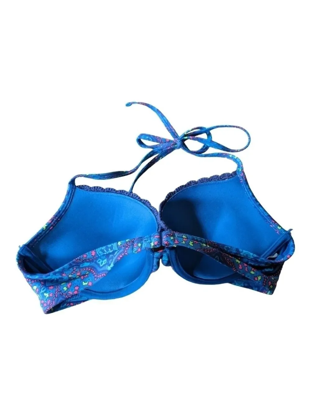 Aerie Blue Floral Crochet Push Up Bikini Top Size 34C Beach